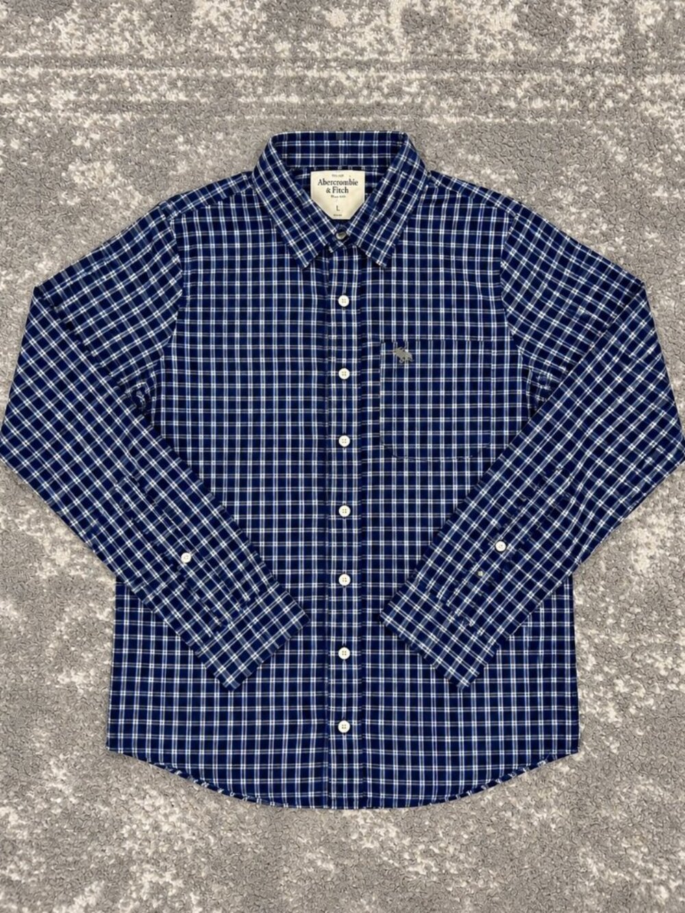 Abercrombie & Fitch Navy Blue Plaid Button Up Shirt